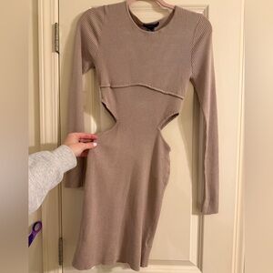 Forever 21 Tan Long Sleeve Cut-Out Mini Dress